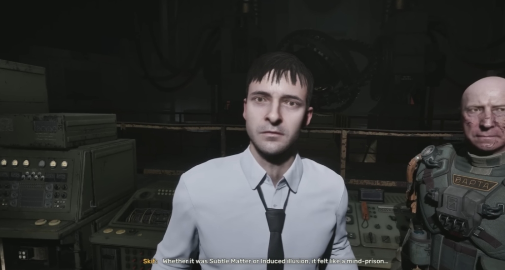 Man in white shirt standing in control room
