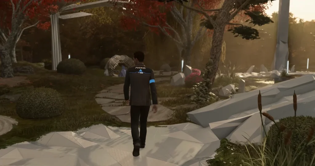 Connor walking through garden in Detroit: Become Human
