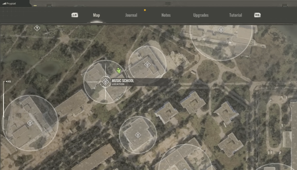 Game map showing Music School location marker