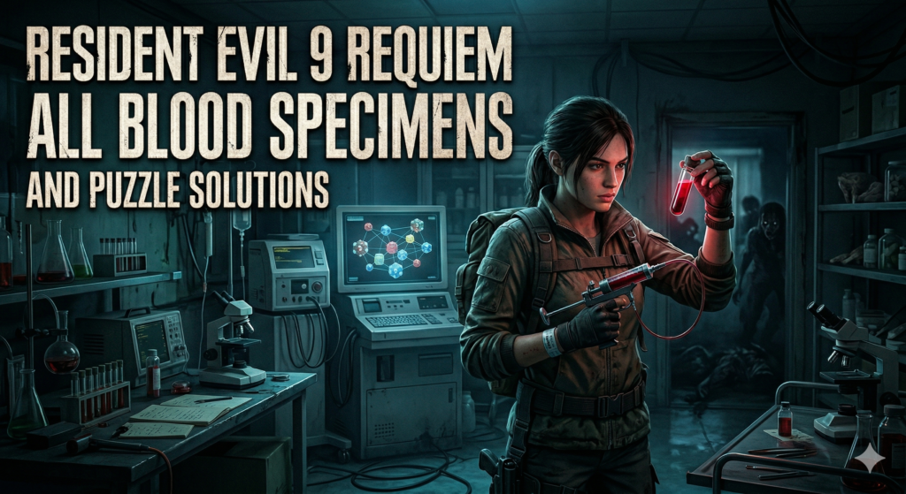 Resident Evil 9 Requiem blood specimen lab scene