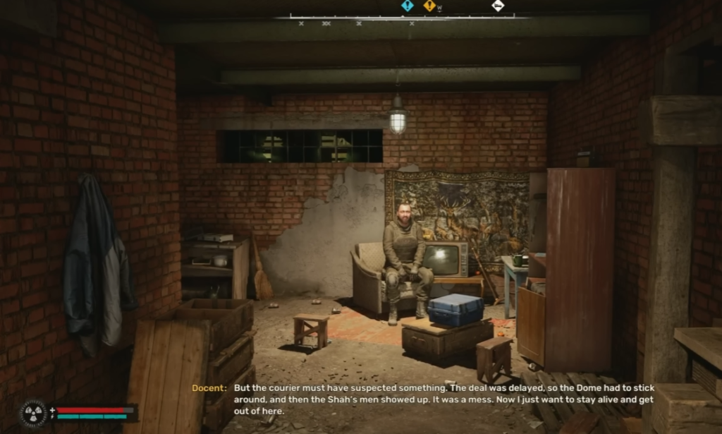 Man sitting in brick basement room