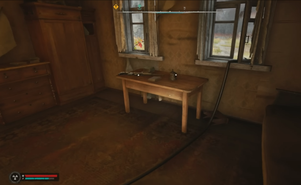 Rifle on table in room