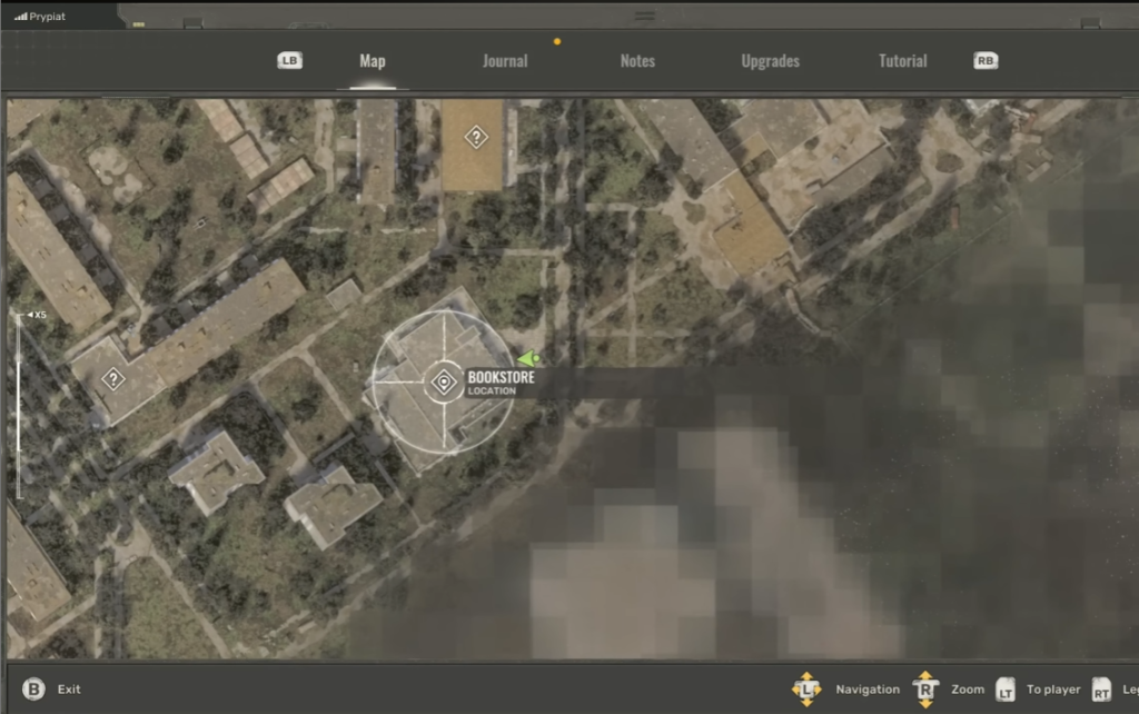 Game map showing bookstore location marker