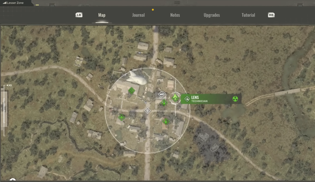 Game map showing Lens technician marker in village