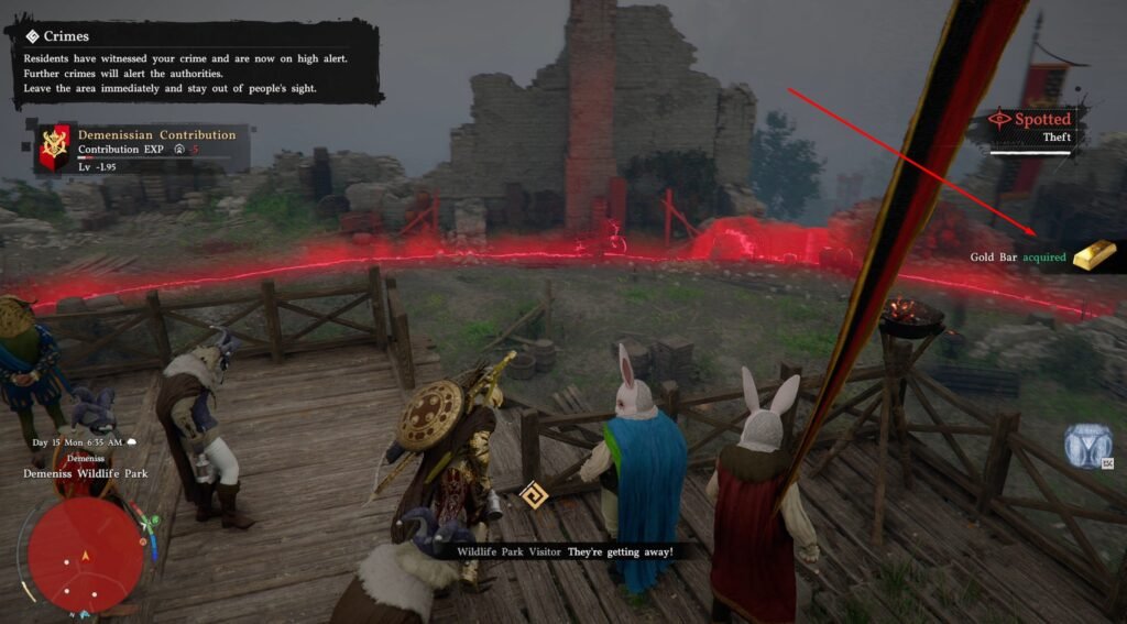 Player steals gold bar in Demenssian Wildlife Park