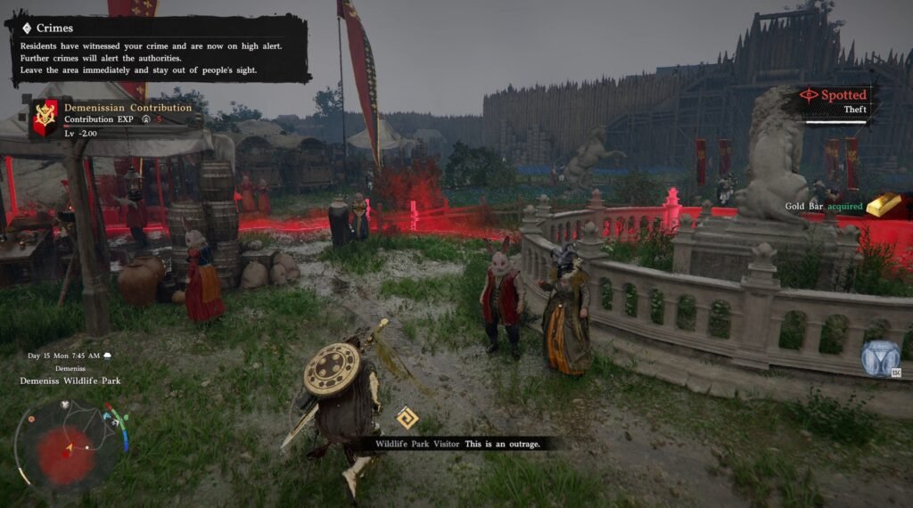 Player character steals gold bar in Demeniss Wildlife Park