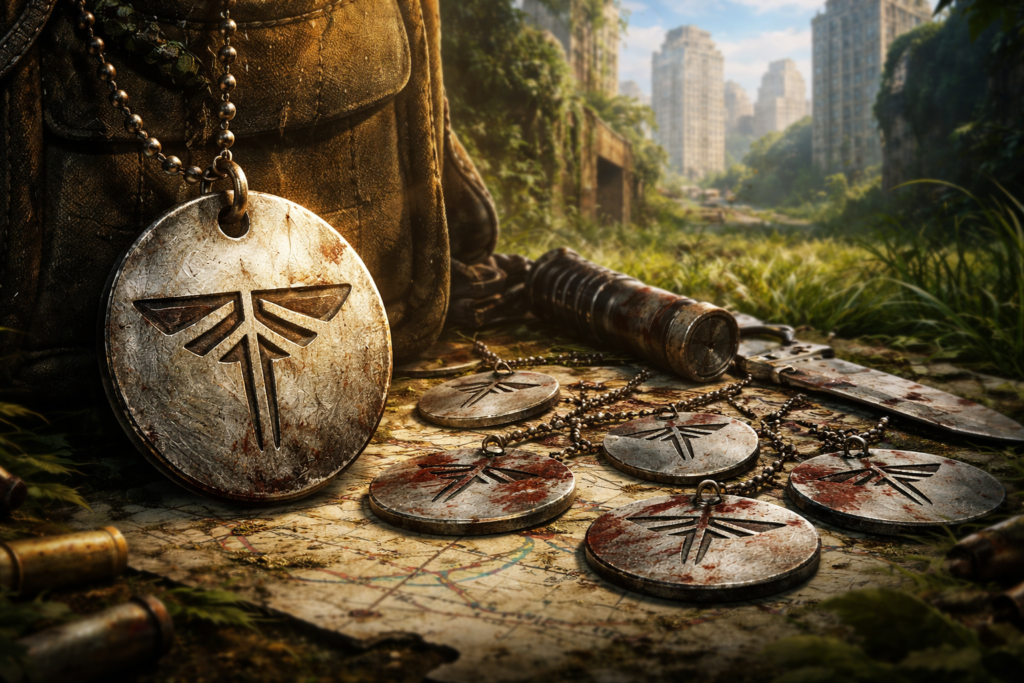 Firefly pendants on map in overgrown city ruins