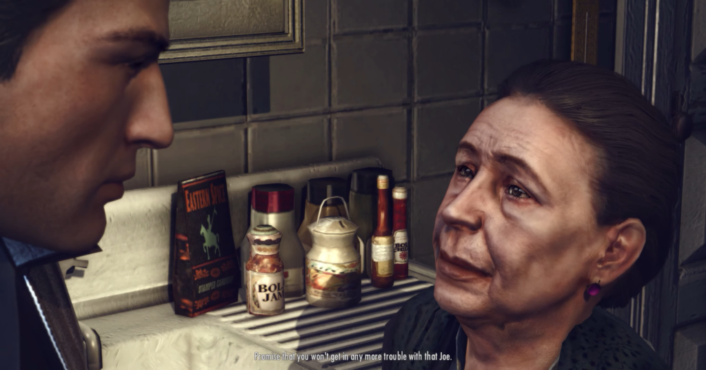 man speaking to elderly woman kitchen