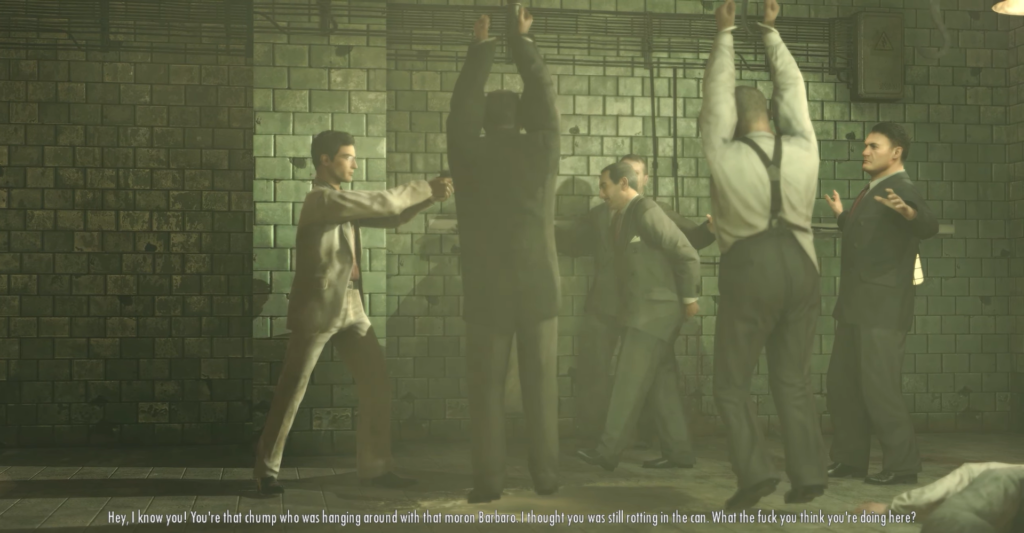 Mafia II characters confront each other aggressively.