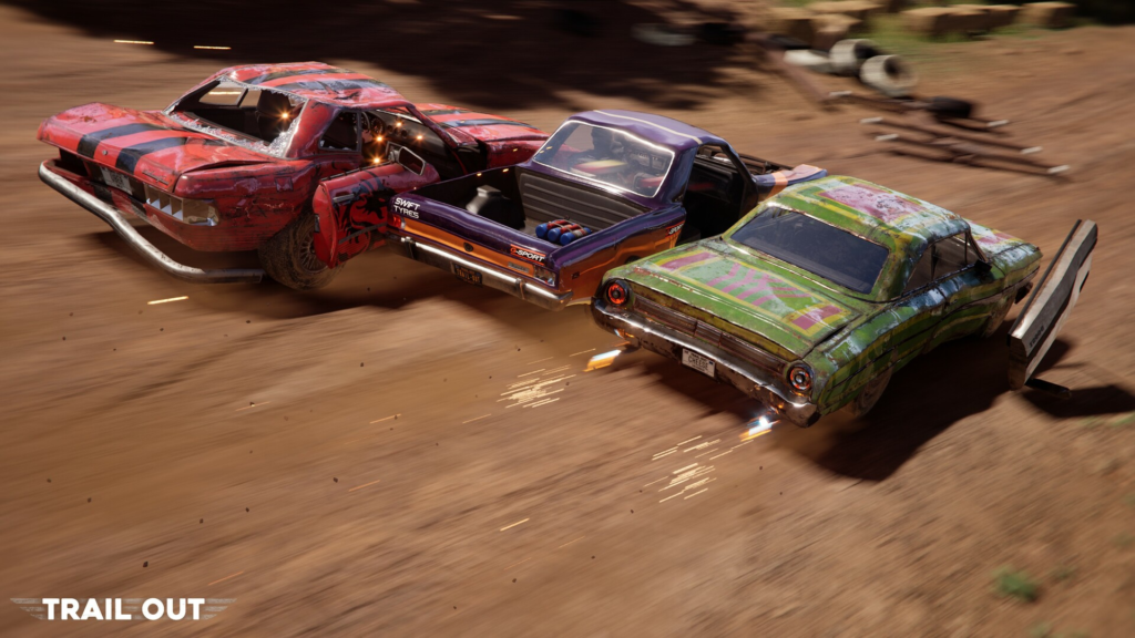 Trail Out cars collide on dirt track
