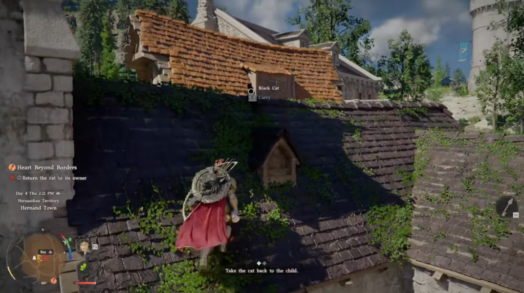 Player climbs rooftop in Dragon's Dogma 2 town