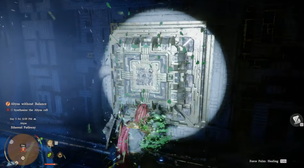 Atlas Fallen character activating stone panel in Abyss