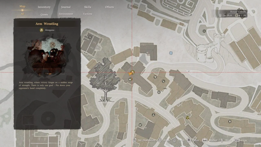 Arm Wrestling minigame menu over town map screen
