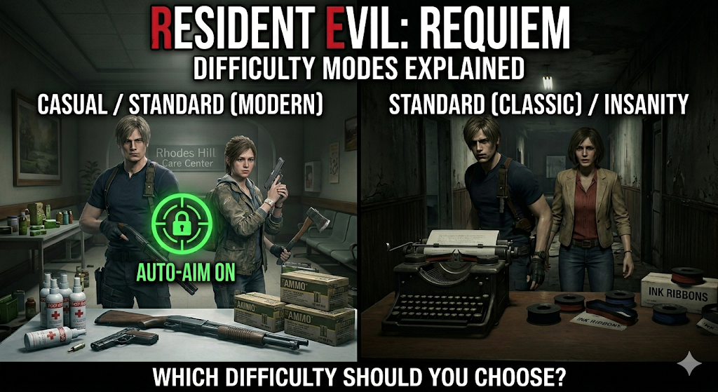 Resident Evil Requiem difficulty modes comparison graphic