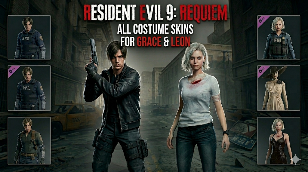 Leon and Grace stand in ruined street