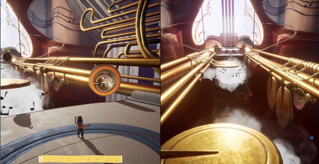 It Takes Two May jumping on golden pipes indoors
