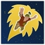 Yellow lion head logo on blue background