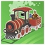 Red train engine on tracks near buildings