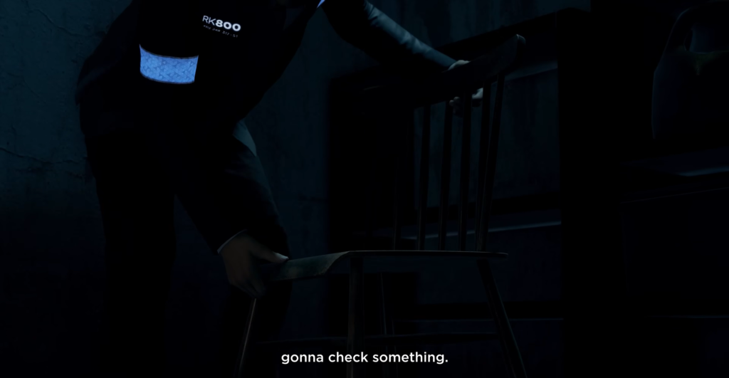 RK800 Connor moving chair in dark room