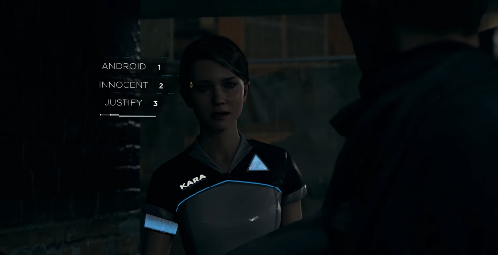 Kara from Detroit: Become Human talks in alley