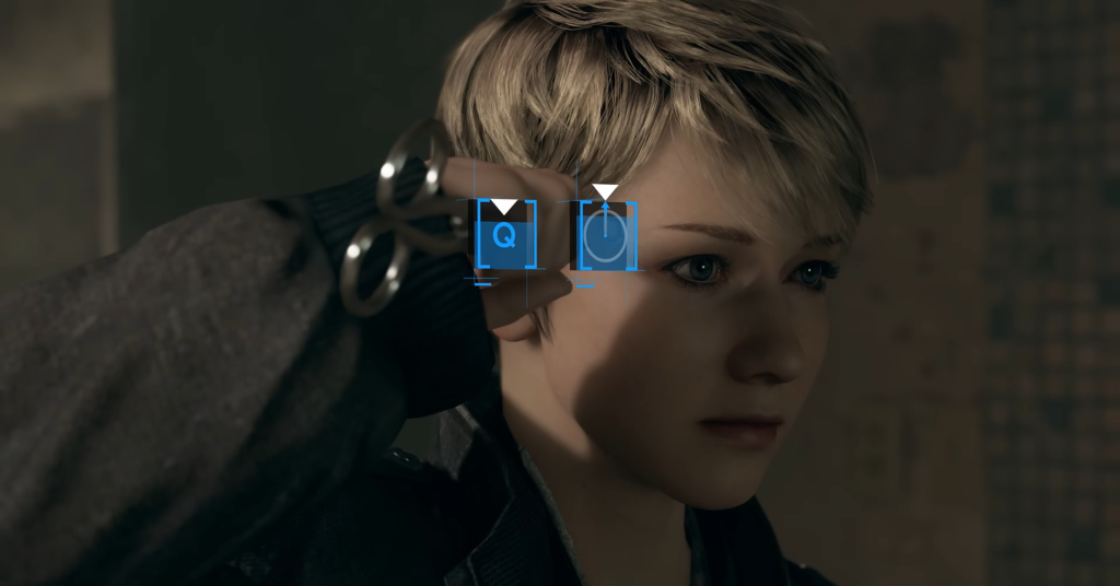 Kara from Detroit: Become Human touching her temple indoors