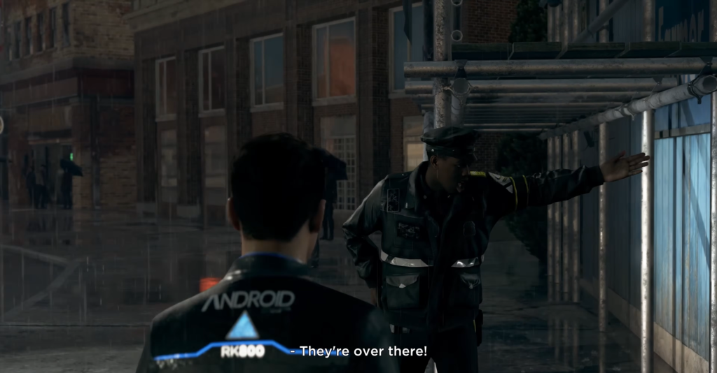 Detroit: Become Human Connor watching officer point on street