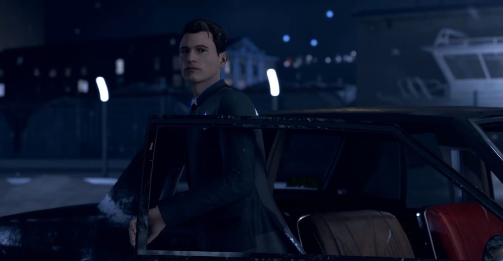 Connor from Detroit: Become Human exiting car at night