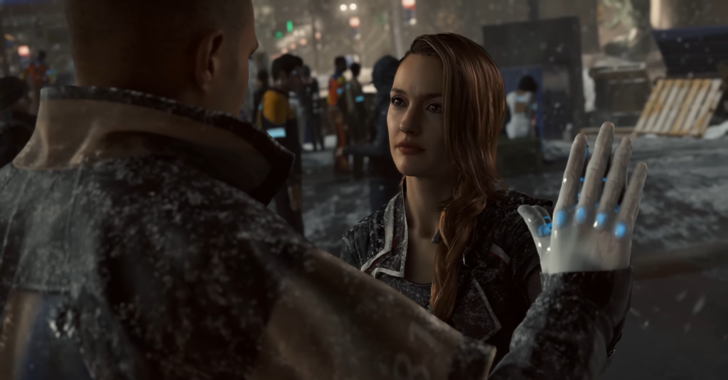 Kara meets Connor in snowy street, Detroit: Become Human