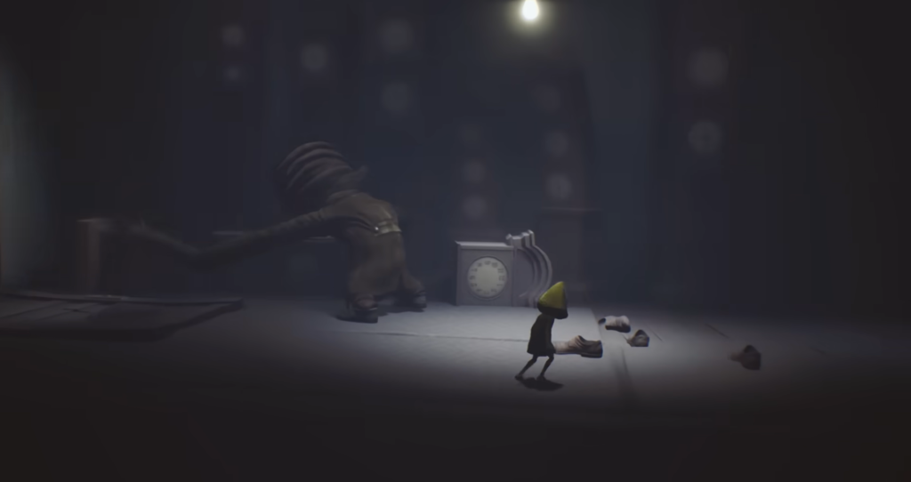 Six from Little Nightmares walking in dark room