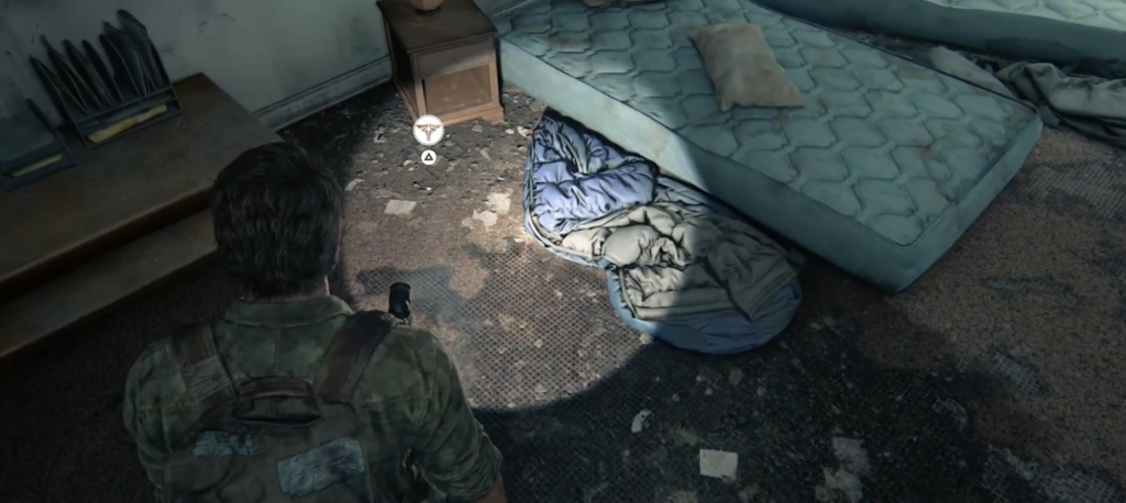 Joel from The Last of Us aims gun in bedroom