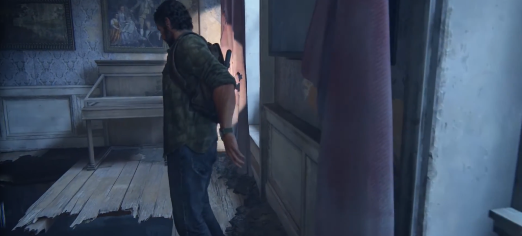 Joel from The Last of Us sneaking indoors