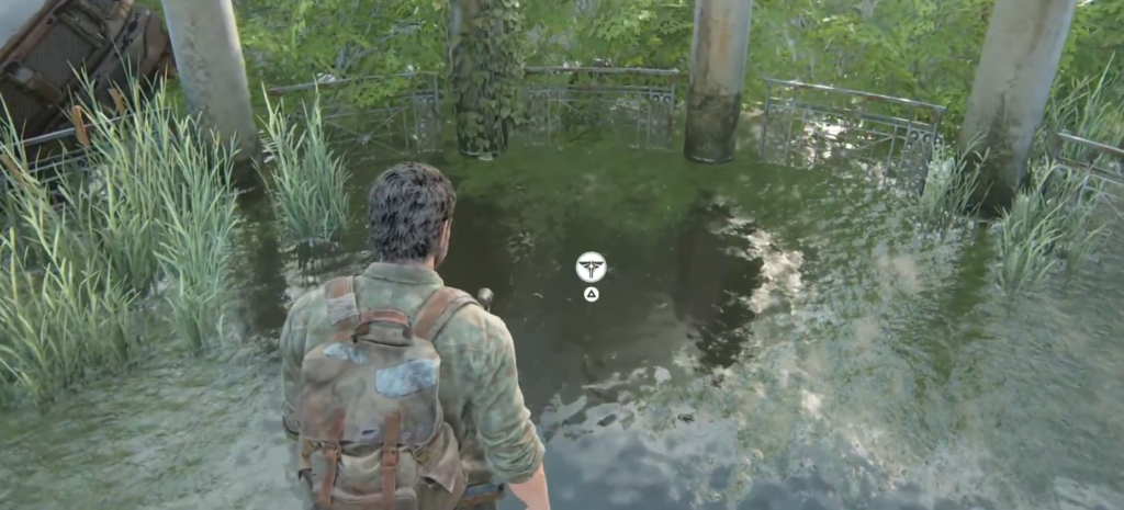 Joel wades in flooded area in The Last of Us