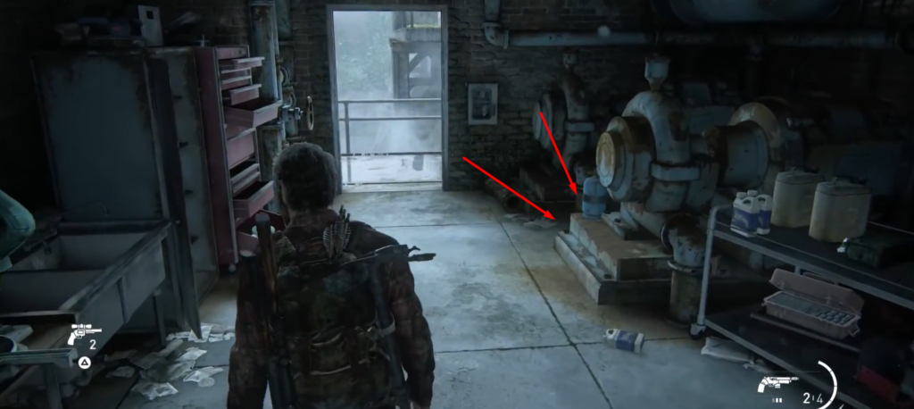 Player character walking in industrial room, The Last of Us