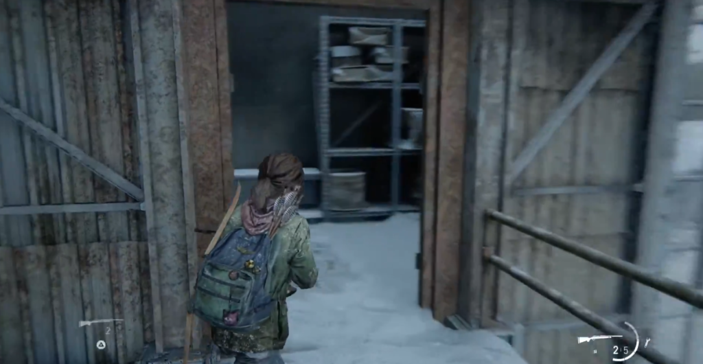 Ellie enters snowy shack in The Last of Us
