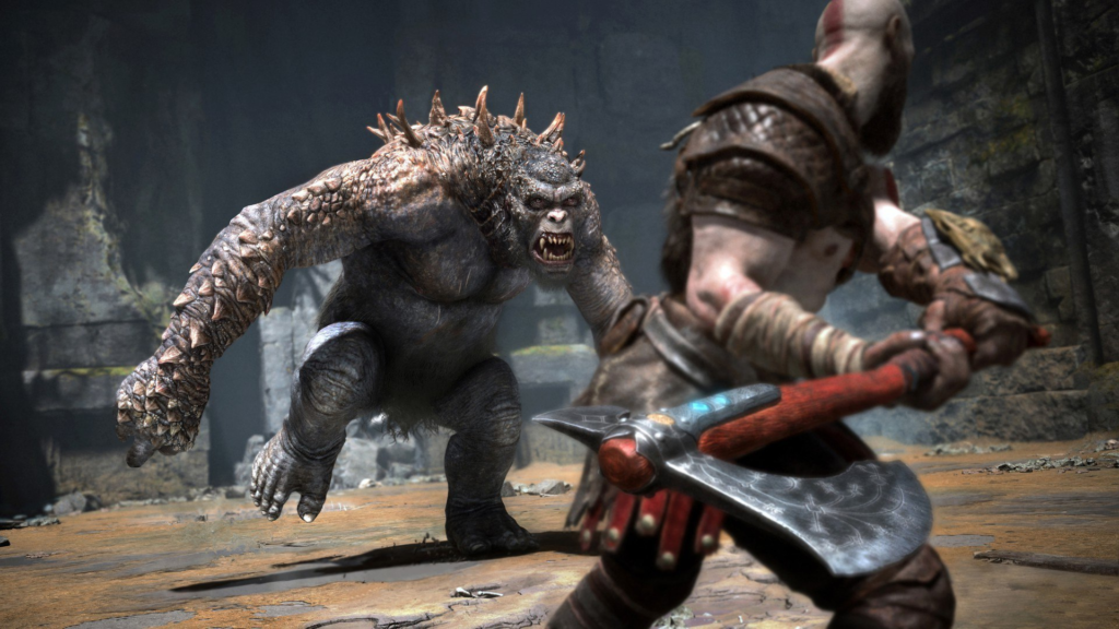 Kratos fights troll in God of War arena