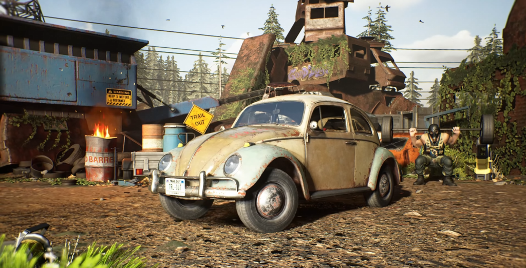 Rusty Volkswagen Beetle parked in scrapyard yard
