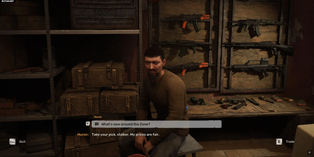 Huron sits in weapon shop in S.T.A.L.K.E.R. 2