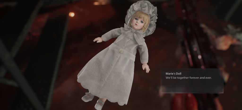 Marie's doll floating in dark room