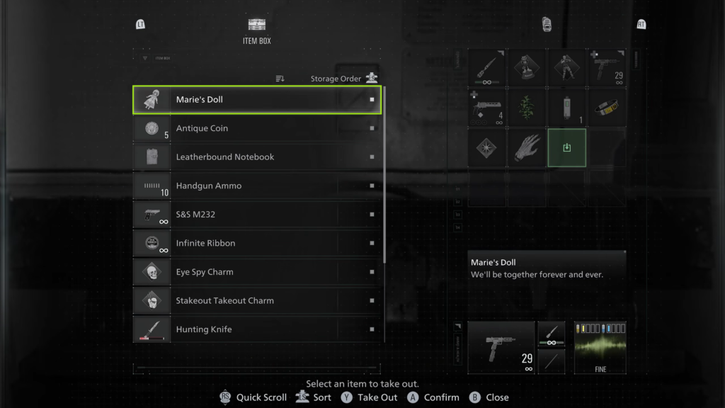 Resident Evil 7 item box inventory menu