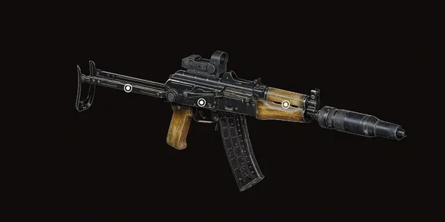 Black rifle with suppressor on black background