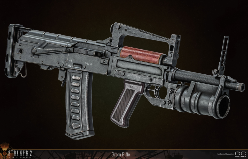 Grom rifle with grenade launcher on black background
