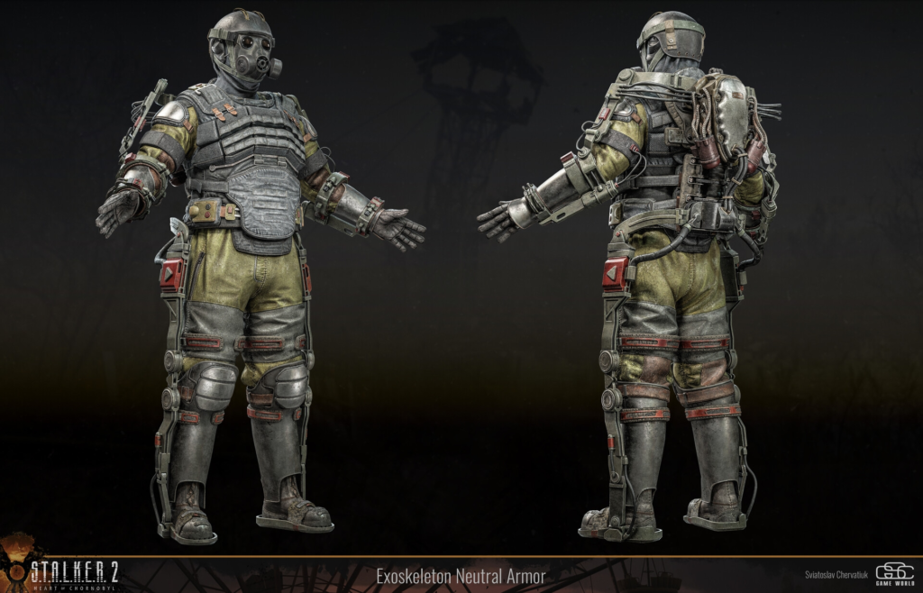 S.T.A.L.K.E.R. 2 exoskeleton armor displayed front back