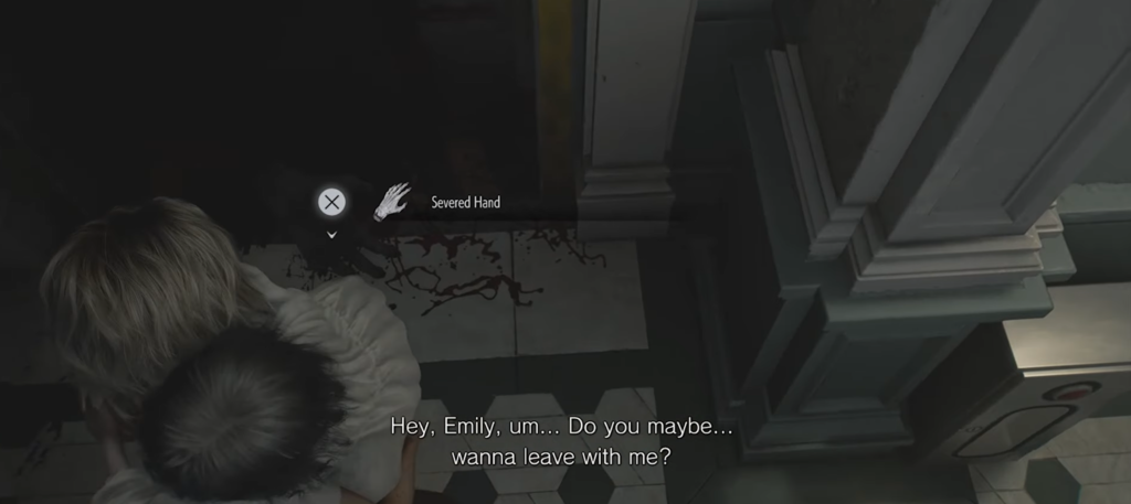 Man holding woman in hallway floor