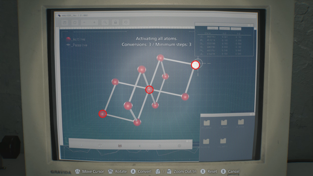 Solving atom activation puzzle on computer screen