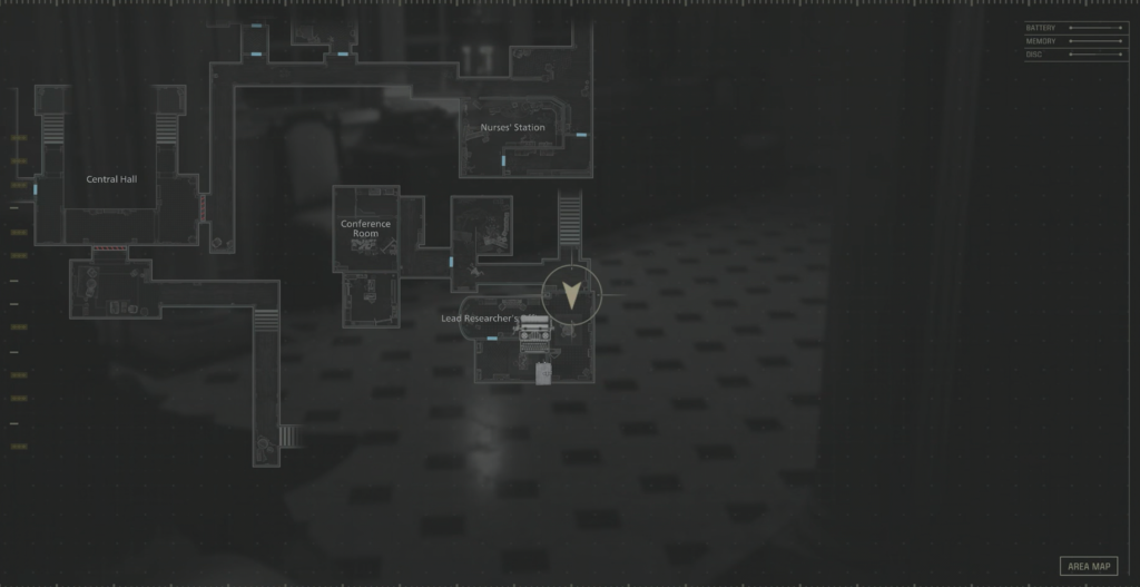 Game area map showing research facility layout