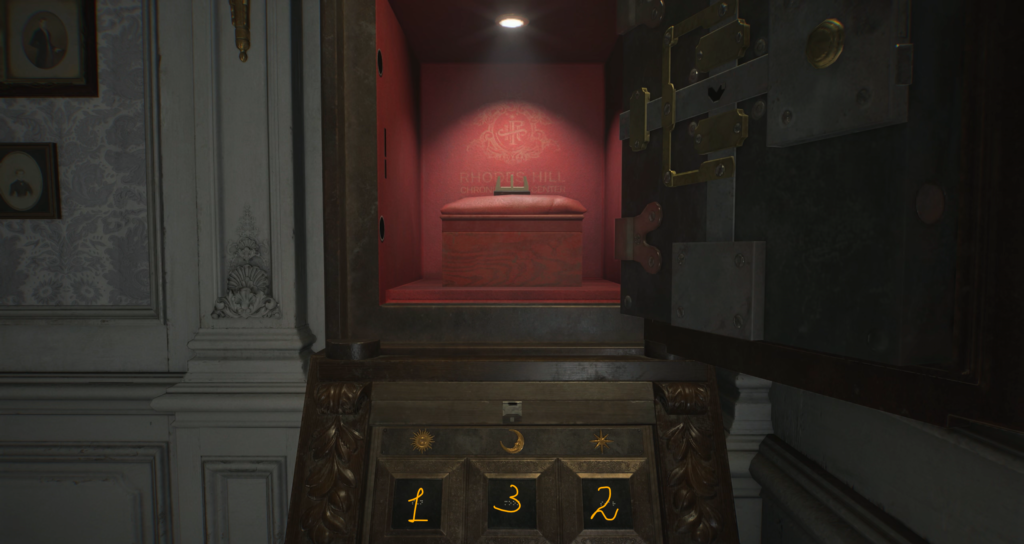 Red box inside open safe vault