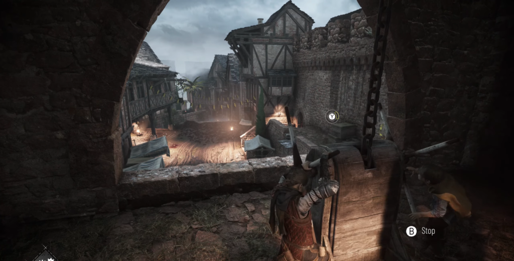 A Plague Tale: Innocence gameplay, Amicia operating castle drawbridge