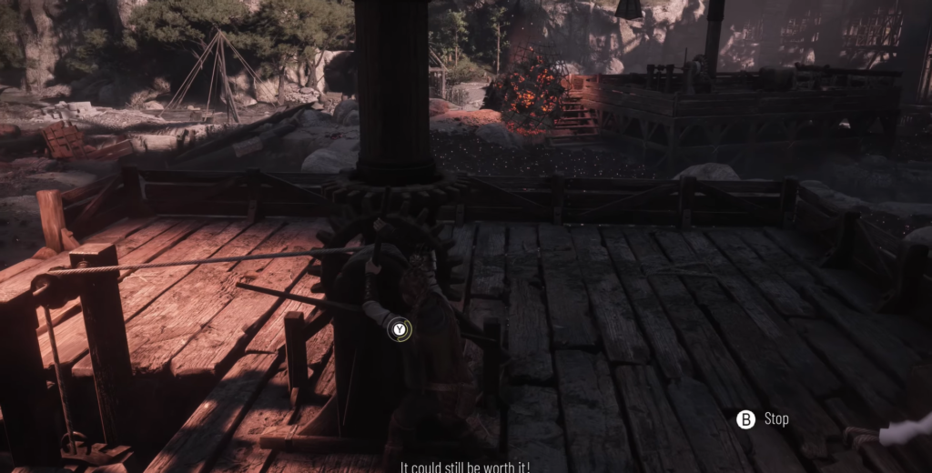 Geralt explores riverside in The Witcher game series.