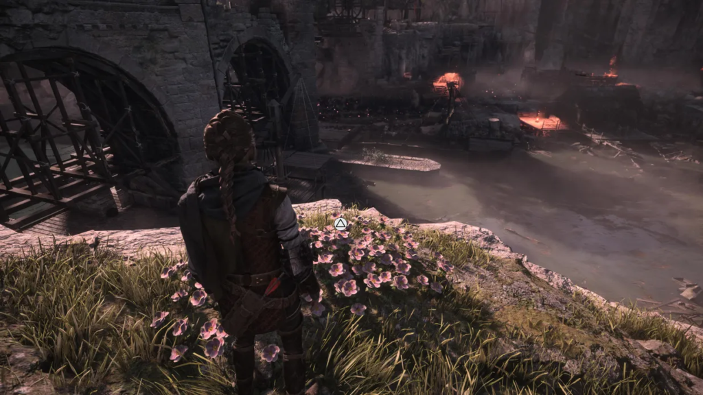 Amicia observing burning village, A Plague Tale.