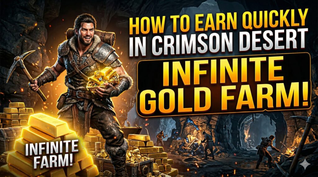 Crimson Desert miner holding gold in cave